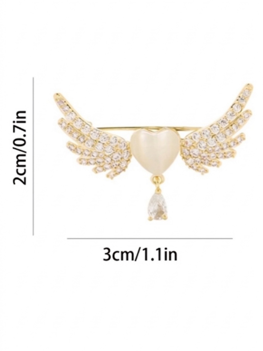 NWT Dainty Rhinestone Wing Brooch Pin Angelcore Crystal Heart Drop Dangle - Picture 5 of 7